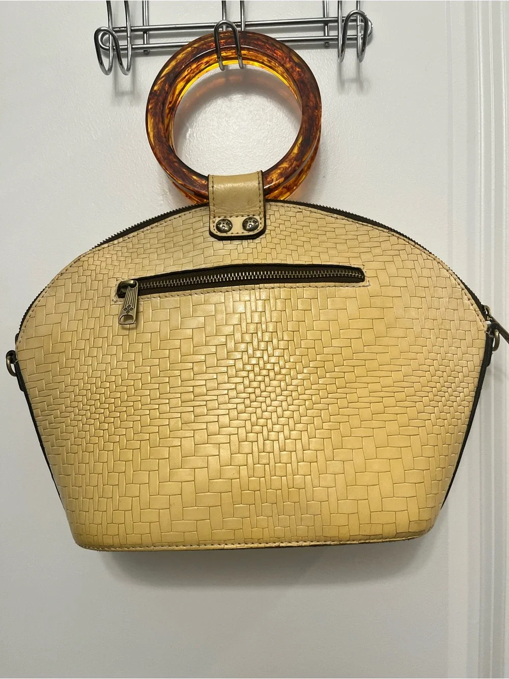 Patricia Nash Meldola Woven Leather Dome Handel Satchel Cream Handbag